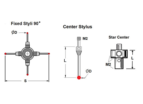 CMM Star Stylus Holder M2 Thread CMM Probe 5-Way Stylus Centers A-5000-3627