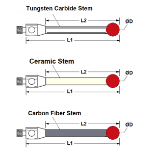 Extenson for CMM Probe stylus stainless steel M2 60mm length 